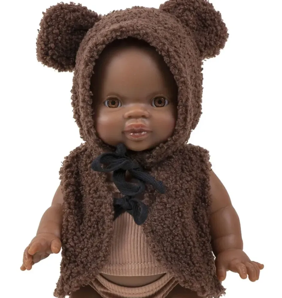 Minikane Ensemble Bonnet Orso et Gilet Bouclette Chocolat für Gordi Poppen